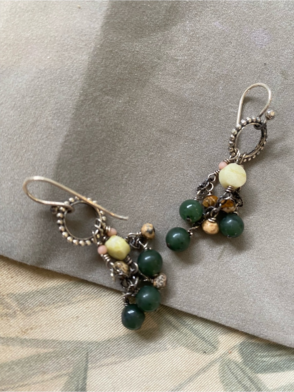 Green Bead Dangle Earrings - Picture 2 of 3